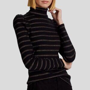Veronica Beard Cedar Rib Knit Turtleneck Top Size Medium Metallic Stripe